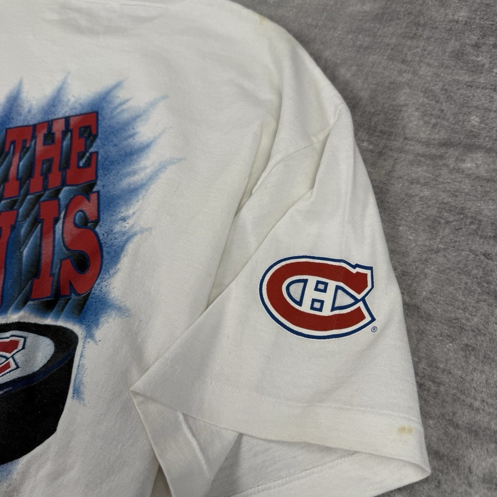 Vtg Montreal Canadiens Shirt Mens Large White 90s Bulletin Wrap Around AOP NHL - Picture 13 of 16
